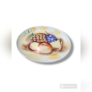 Enesco Hand Painted Plate Kitchen Pinapple Grape E2371 Japan Signed Vintage